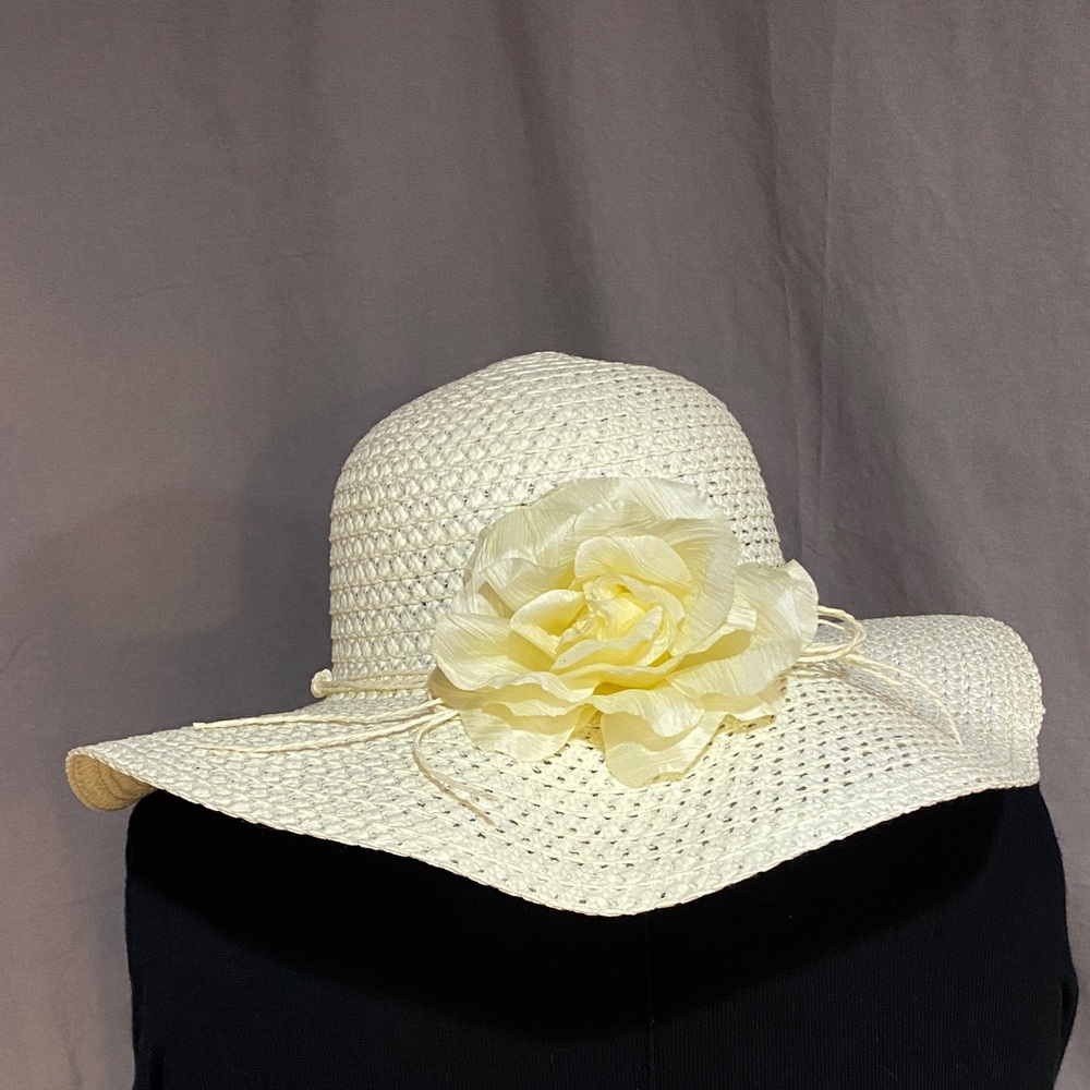 Cream Sun Hat with Silk Floral Accent